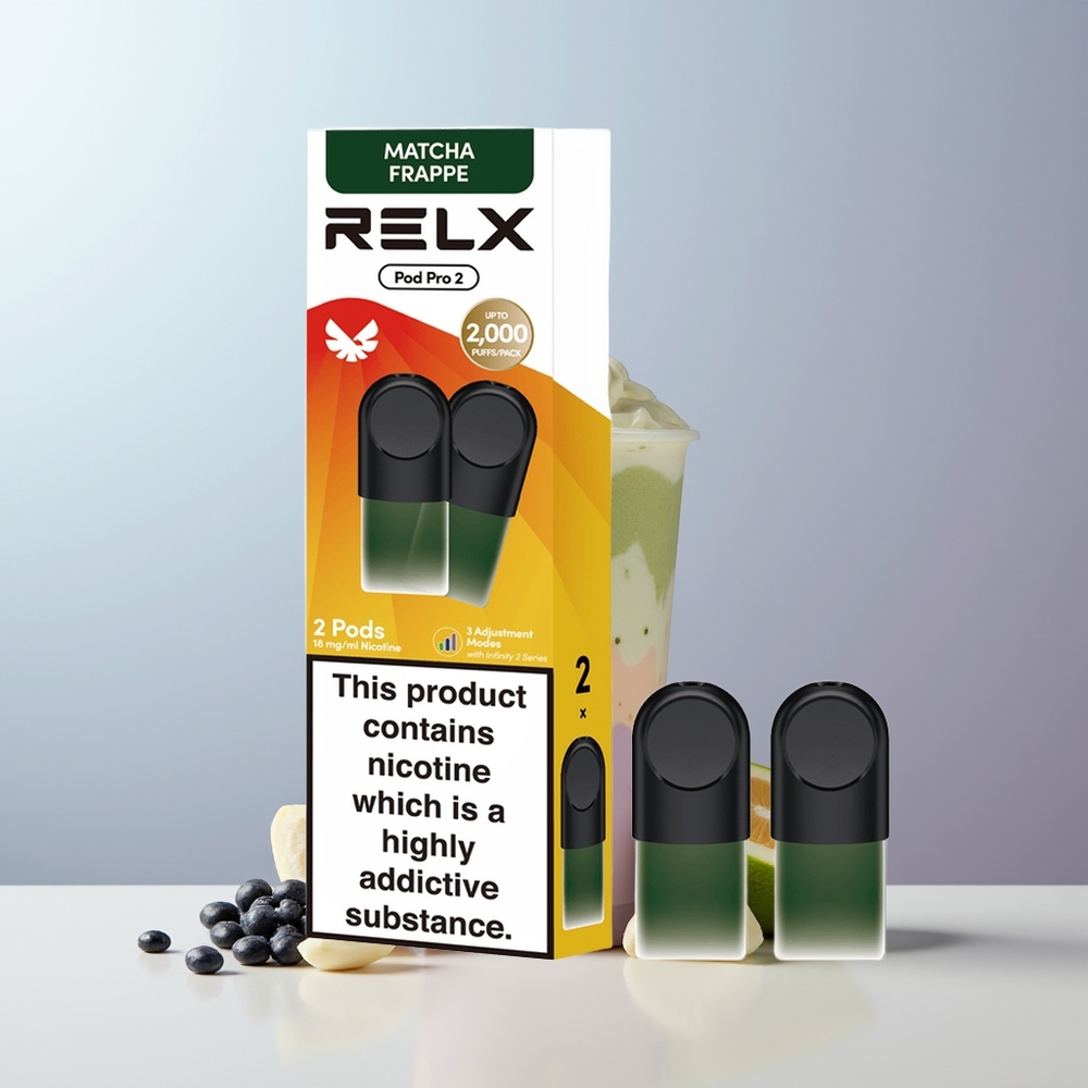 Relx Pod Pro 2 Vape Device Puffs Thee-Matcha Frappe Thee met 1.9ml en 3 Spanningsstanden