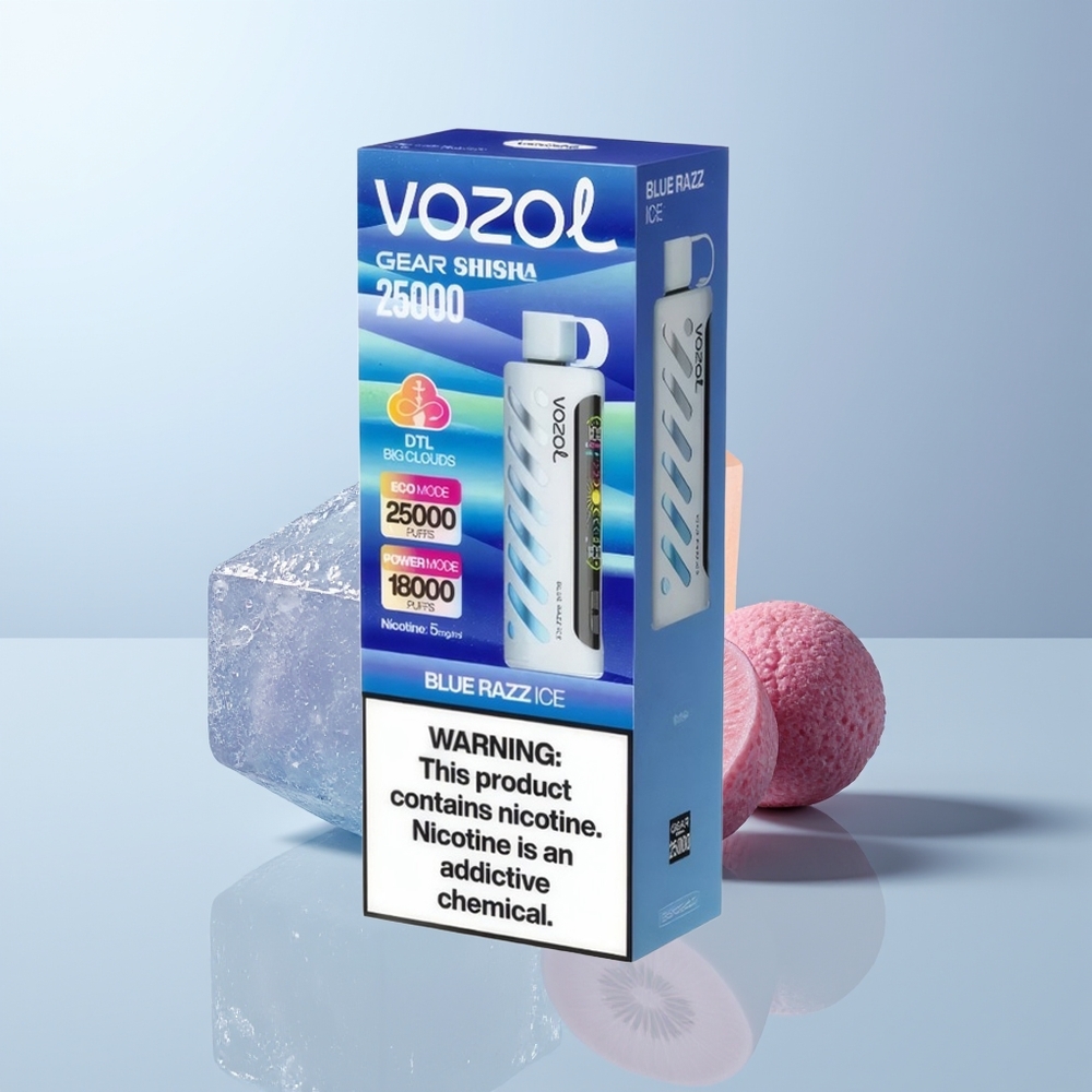 VOZOL Gear Shisha 25000 Puffs Blauwe Framboos IJs met Dual Mesh en 5mg/ml