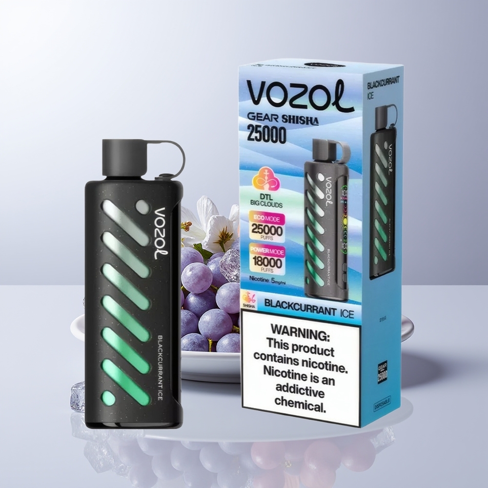VOZOL Gear Shisha 25000 Puffs Zwarte Bes IJs met Dual Mesh en 5mg/ml Nicotine